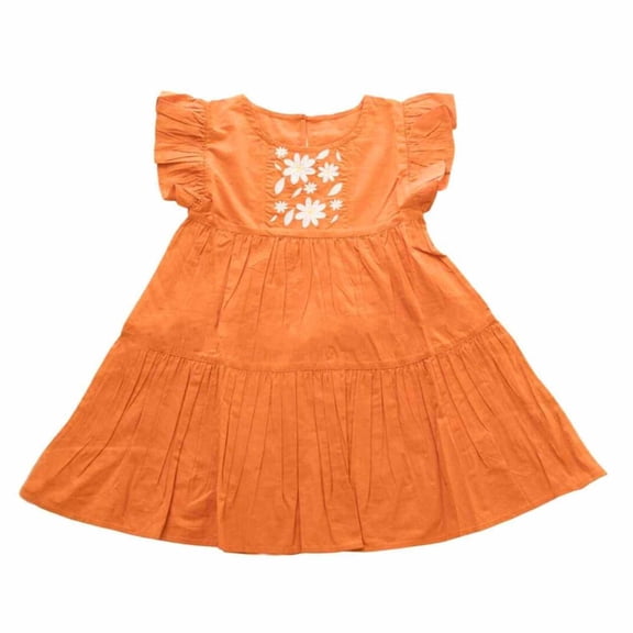 Ola! Otter Flutter Sleeve Embroidered Dress - Orange - 18-24 months