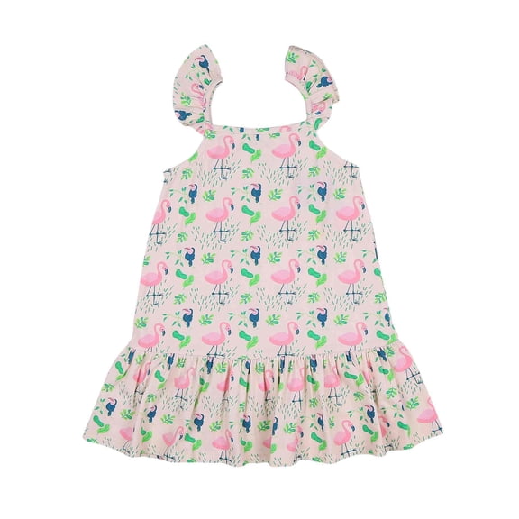 Ola! Otter Strap Dress| Organic Cotton | Flamingo Forest- 2-3 Years