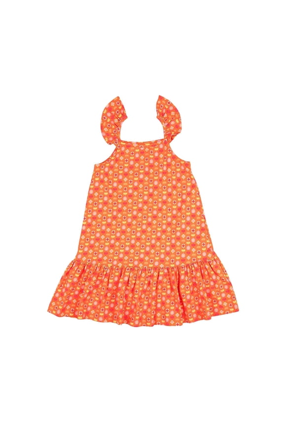 Strap Dress| Organic Cotton | Indian Flora Orange - 18-24 months