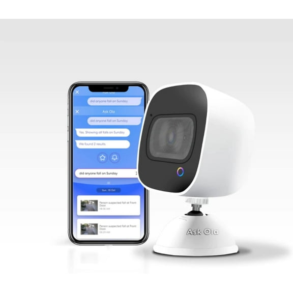 Ola Smart Home Security Camera - Artificial Intelligence, HD Video, Water Resistant, 2-Way Talk & Voice Activated Search, Facial Recognition, Indoor/Outdoor Use in Extreme Heat or Cold, Night Vision