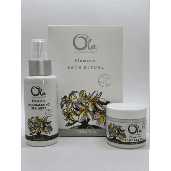 Ola Tropical Apothecary Plumeria Gift Set - Body Butter, Deep Sea Mist, and Bath Ritual