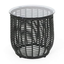 Ola Wicker Side Table with Tempered Glass Top, Black
