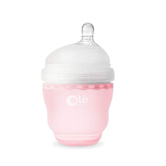 Olababy Gentle Silicone Baby Bottle, Anti-Colic, BPA Free, Easy to Clean and Wide Neck Baby Bottles Best for Breast Feeding Babies (4 Ounce, Rose)