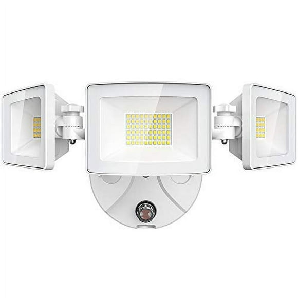 Olafus 50W LED Security Light Dusk to Dawn Outdoor, 3 Heads 5000LM Photocell Outside Flood Lights, IP65 Waterproof Exterior Lighting, 5000K White LED Light for Yard, Garden, Porch, Backyard