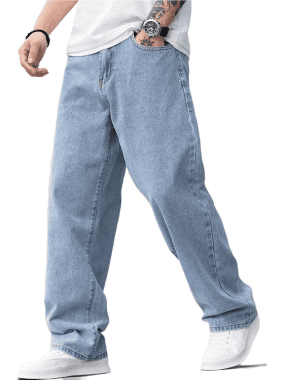 Baggy Jeans for Men Vintage Wide Leg Loose Fit Men Denim Pants Hip Hop Skater Carpenter Jeans Y2K Streetwear, Light Blue