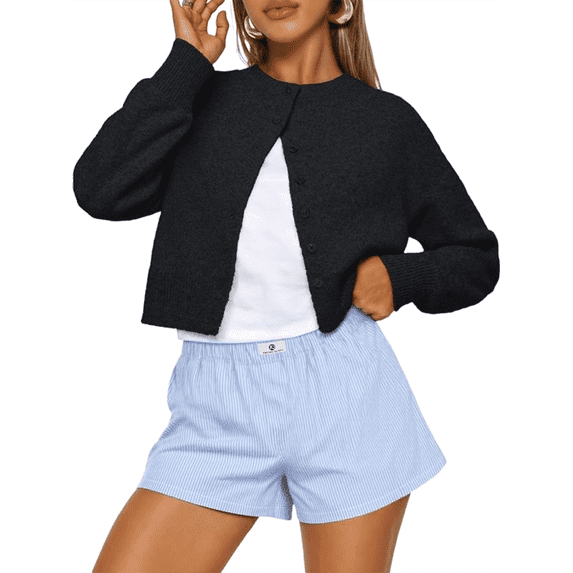 Olaglory Cropped Cardigan Sweaters for Women Long Sleeve Lightweight Y2k Fall Fashion Button Up Clothes 2026, Black