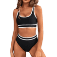thumbnail image 1 of Olaglory Bikini Sets for Women High Waisted, Sporty Two Piece Tummy Control Swim Suits for Women 2026 Color Block Cheeky High Cut Bathing Suits, Black, 1 of 8