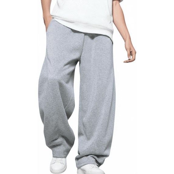 Olaglory Mens Baggy Sweatpants Fleece Lined Elastic Drawstring Waist, Comfy Breathable Wide Leg Casual Loose Cotton Joggers with Deep Pockets, Grey