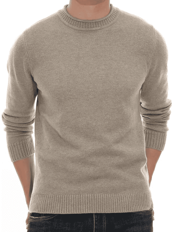 Men's Crewneck Sweater Pullover Classic Ribbing Edge Soft Long Sleeve Casual Sweaters for Men, Khaki