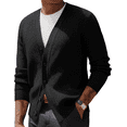 thumbnail image 1 of Olaglory Mens Cardigan Sweater Waffle Textured Ribbed neckline Long Sleeve V-Neck Soft Slim Fit Casual Button Knitted Sweaters, Black, 1 of 10