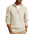 thumbnail image 1 of Olaglory Mens Quarter Zip Pullover Sweaters Casual Slim Fit Long Sleeve Knit Texture Mock Neck Sweaters, Apricot, 1 of 9
