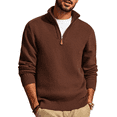 thumbnail image 1 of Olaglory Mens Quarter Zip Pullover Sweaters Casual Slim Fit Long Sleeve Knit Texture Mock Neck Sweaters, Coffee, 1 of 9