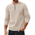 thumbnail image 1 of Olaglory Mens Sweaters Crewneck Waffle Pullover Sweater, Casual Button Textured Knit Henley Sweaters for Men, Beige, 1 of 8