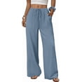 thumbnail image 1 of Olaglory Wide Leg Pants for Women Flowy Palazzo Drawstring Elastic Waist Trousers with Pockets Summer Beach Vacation Clothes, Earth Blue, 1 of 7