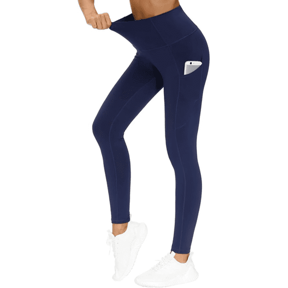 Olaglory Women Yoga Pants with Pockets, Thick High Waist Tummy Control Workout Running Yoga Leggings for Women, Blue