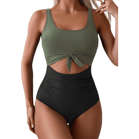 Olaglory Women's One Piece Swimsuit Tummy Control Bathing Suit for Women Slimming Cutout Tie Knot Swimwear