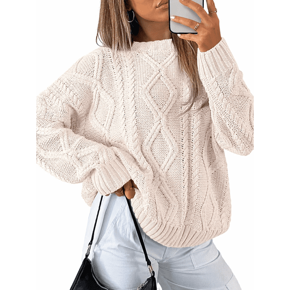 Olaglory Oversized Sweaters for Women Trendy Cable Knit Crewneck Pullover Chunky Breathable Fall Winter Sweaters for Women 2026