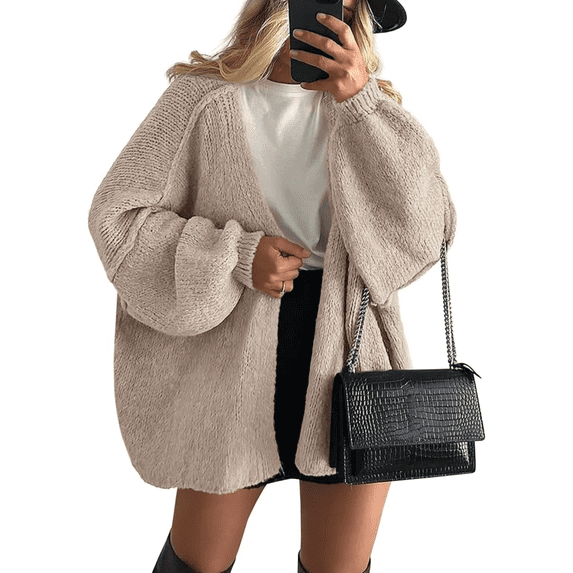 Olaglory Womens Oversized Cardigan Sweaters Long Lantern Sleeve Knit Open Front Lightweight Sweater