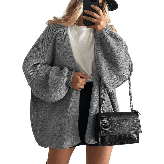 Olaglory Womens Oversized Cardigan Sweaters Long Lantern Sleeve Knit Open Front Lightweight Sweater