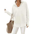 thumbnail image 1 of Olaglory Womens Quarter Zip Pullover Sweater Long Sleeve Casual Loose V Neck Collared Ribbed Knit Jumper Tops with Thumb Hole, Fall Winter Fashion 2026, White, 1 of 8