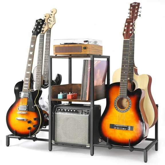 Olakee 5-Tier Guitar Stand for Acoustic, Electric, Bass, with Holder for Guitar Amp Accessories and Room Home Studio, (Patent)
