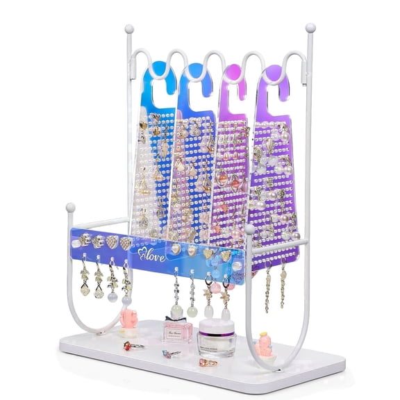 Olakee Earring Organizer Holder for Girls, Teens & Women, Arcylic, Wood & Metal, Iridescent & White