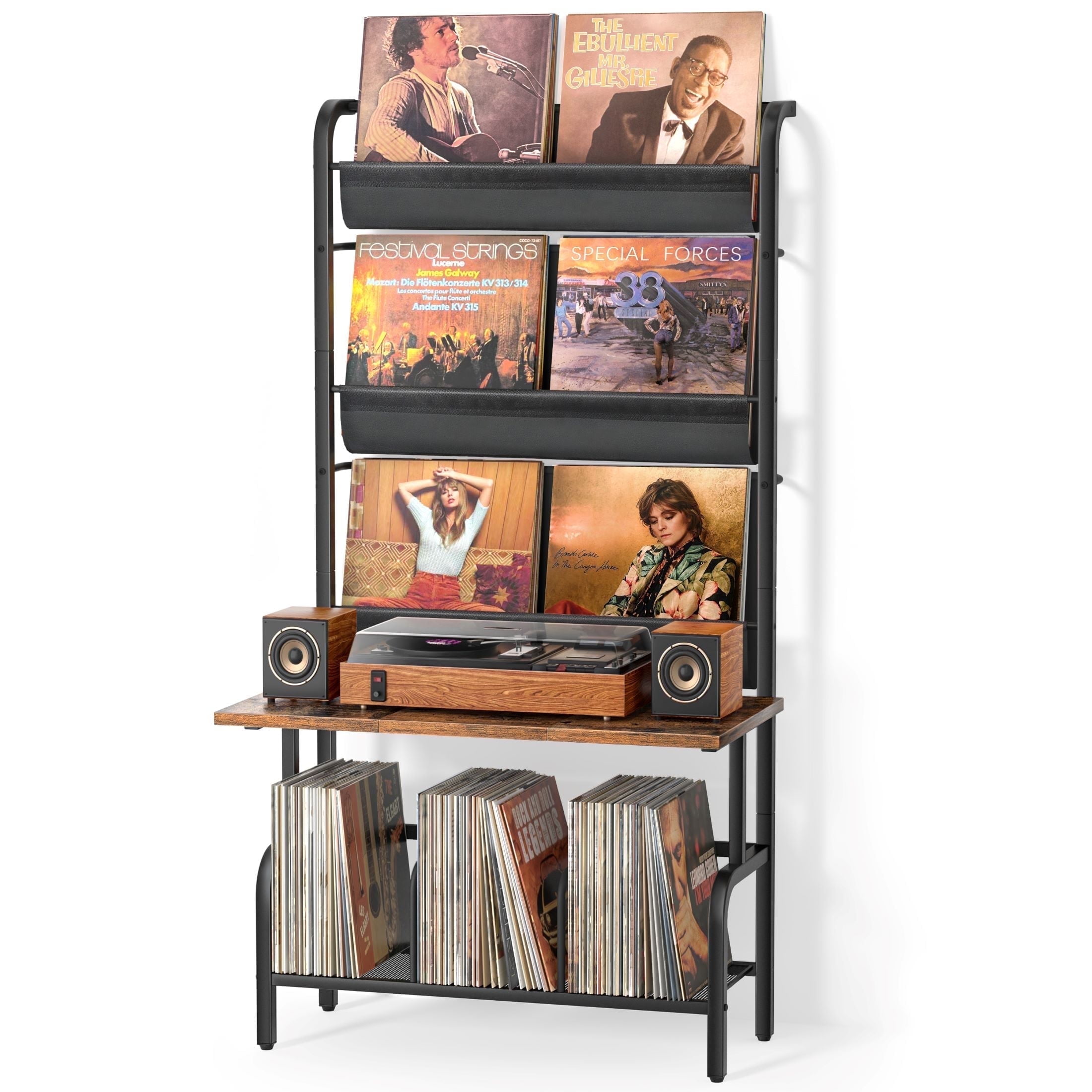 Olakee Record Player Stand with Vinyl Storage up to 300 Albums, Turntable Stand, Brown and Black - Walmart.com