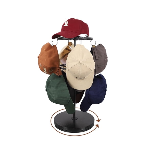 Olakee Free-Standing Hat Display Stand with 20 Hooks/40+ Capacity, Countertop, Wood and Metal, Black