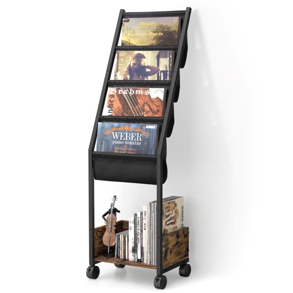 Olakee Movable Vinyl Record Storage Rack, 4-Tier Display Shelf, Multi-Purpose Organizer for Records & Turntable Accessories, Modern