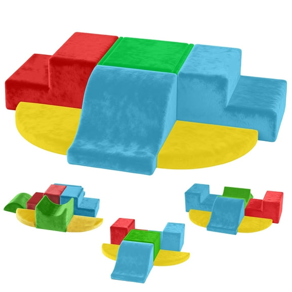 G TALECO GEAR Climbing Toys for Toddlers, 7 Pieces Indoor Baby Foam Blocks Soft Play Set with PU Leather, Kids Climb and Crawl Sliding Activity Structure Gym Playground Climber