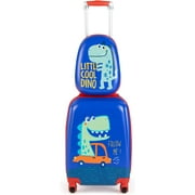 Olakids Kids Luggage Set, 12 Travel Backpack and 18 Carry on Suitcase with Rolling Spinner Wheels for Children Boys Girls, 2 Pcs Trolley Case Gift for Toddlers (Blue Dinosaur)