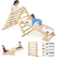 thumbnail image 1 of Olakids Pikler Triangle Set 7 in 1 Climbing Toys for Toddlers Foldable Baby Wood Montessori Jungle Gym with Angle Adjustable Ladder Seesaw Ramp Indoor Playground (Wood), 1 of 18