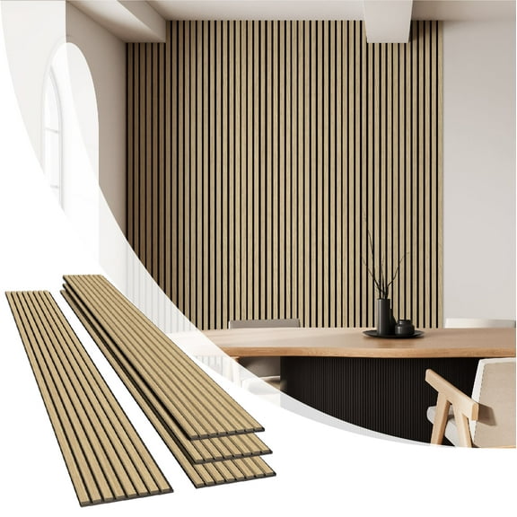 Olanglab Wood Slat Wall Panels 4 Pack, Wooden Acoustic Wall Panels, 94.5"x12.6" Each 3D Wall Panels for Interior Wall Decor (Warm Oak-Extendo Trio)