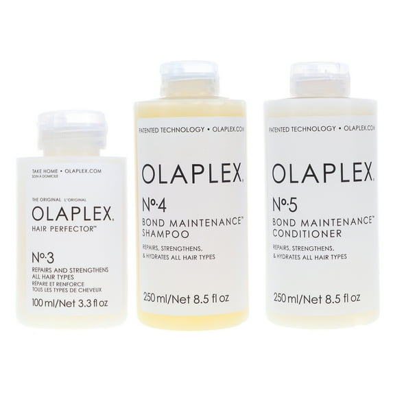 Olaplex No. 3 Hair Perfector 3.3 oz, No.4 Bond Maintenance Shampoo 8.5 oz & No. 5 Bond Maintenance Conditioner 8.5 oz Combo Pack