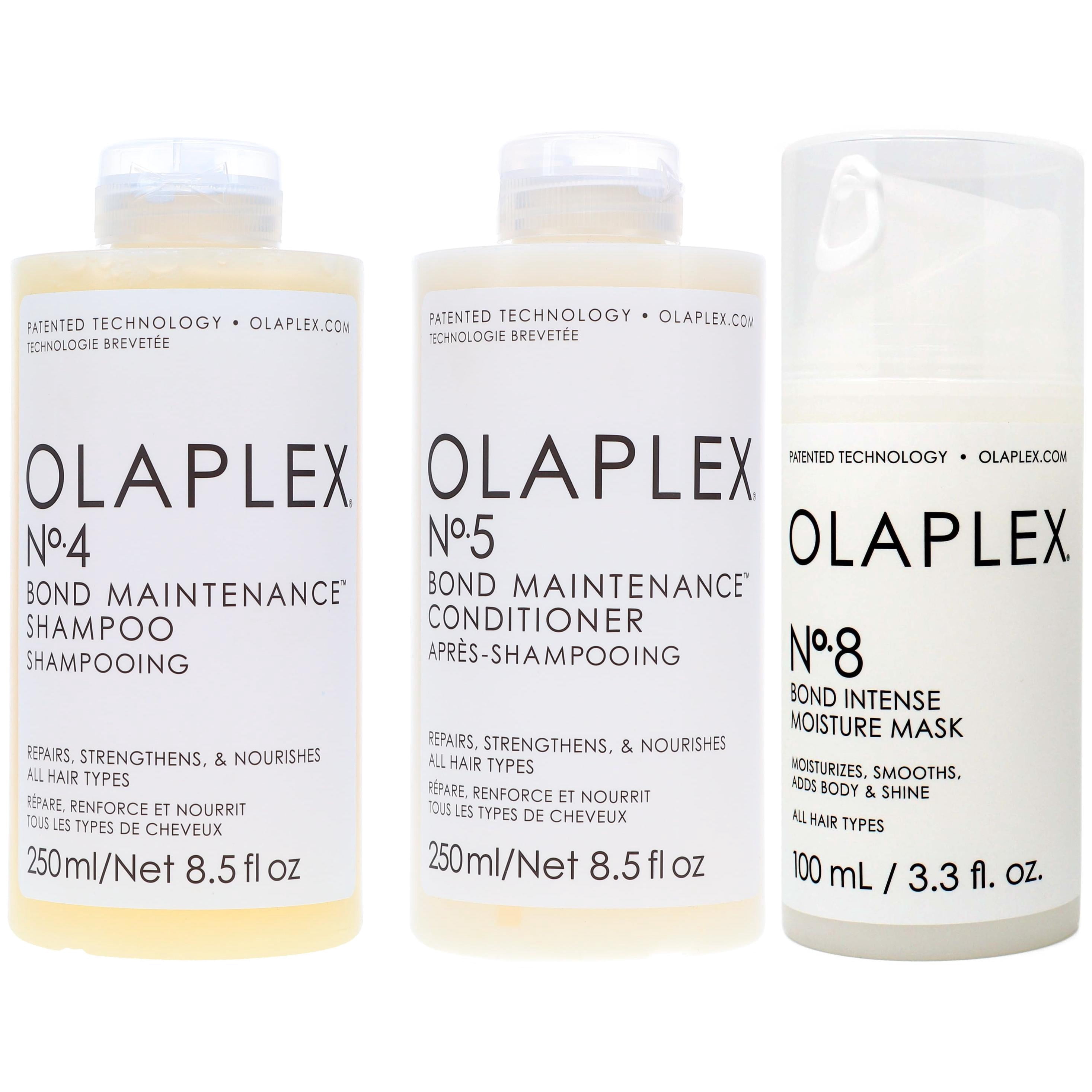 Olaplex No.4 Bond Maintenance Shampoo 8.5 oz & No.5 Conditioner 8.5 oz Combo Pack & Olaplex No. 8 Bond Intense Moisture Mask, 3.3 oz