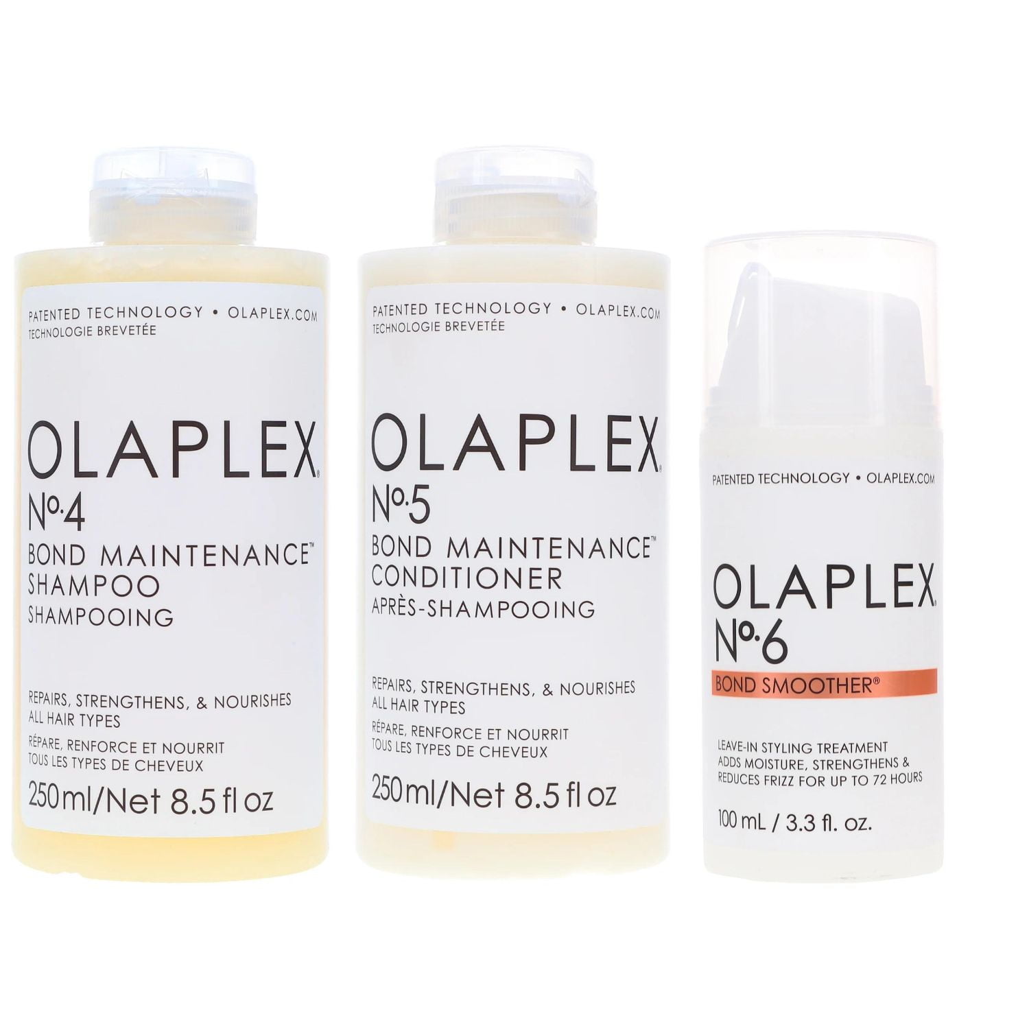 Olaplex No. 4, No.5 Bond Maintenance Shampoo and Conditioner 8.5 oz Each and No.6 Bond Smoother Leave in Styling Treatment 3.3 oz Set Olaplex No. 4, No.5 Bond Maintenance Shampoo and Conditioner 8.5 oz Each and No.6 Bond Smoother Leave in Styling Treatment 3.3 oz Set