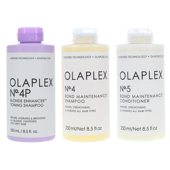 Olaplex No.4p Blonde Enhancer Toning Shampoo 8.5 oz, No.4 Bond Maintenance Shampoo 8.5 oz & No. 5 Bond Maintenance Conditioner 8.5 oz Combo Pack