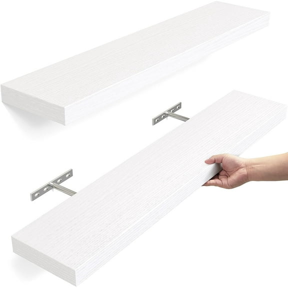 OlarHike 23 inch Wood Floating Shelves Wall Mounted Shelves, White, Set of 2