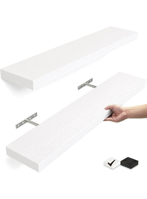OlarHike 23 inch Wood Floating Shelves Wall Mounted Shelves, White, Set of 2