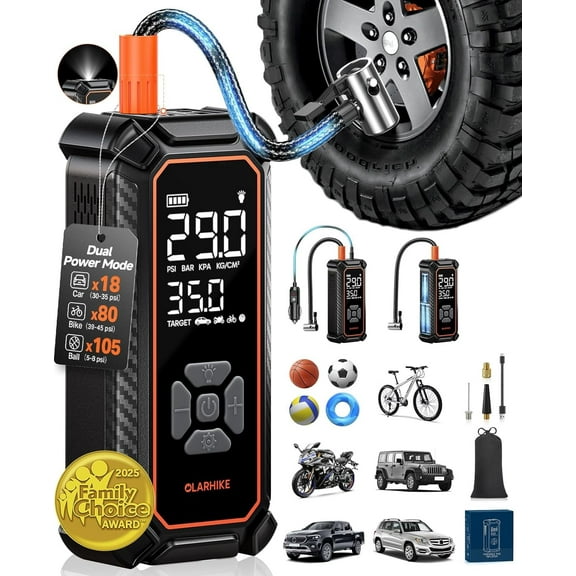 OlarHike Cordless Tire Inflator Portable Air Compressor, 150PSI Dual Power, 6000mAh & 12V DC Air Pump for Car Tires, Bike, Motorcycle, Bicycle, Electric Pump with LED Light & Digital Pressure Gauge