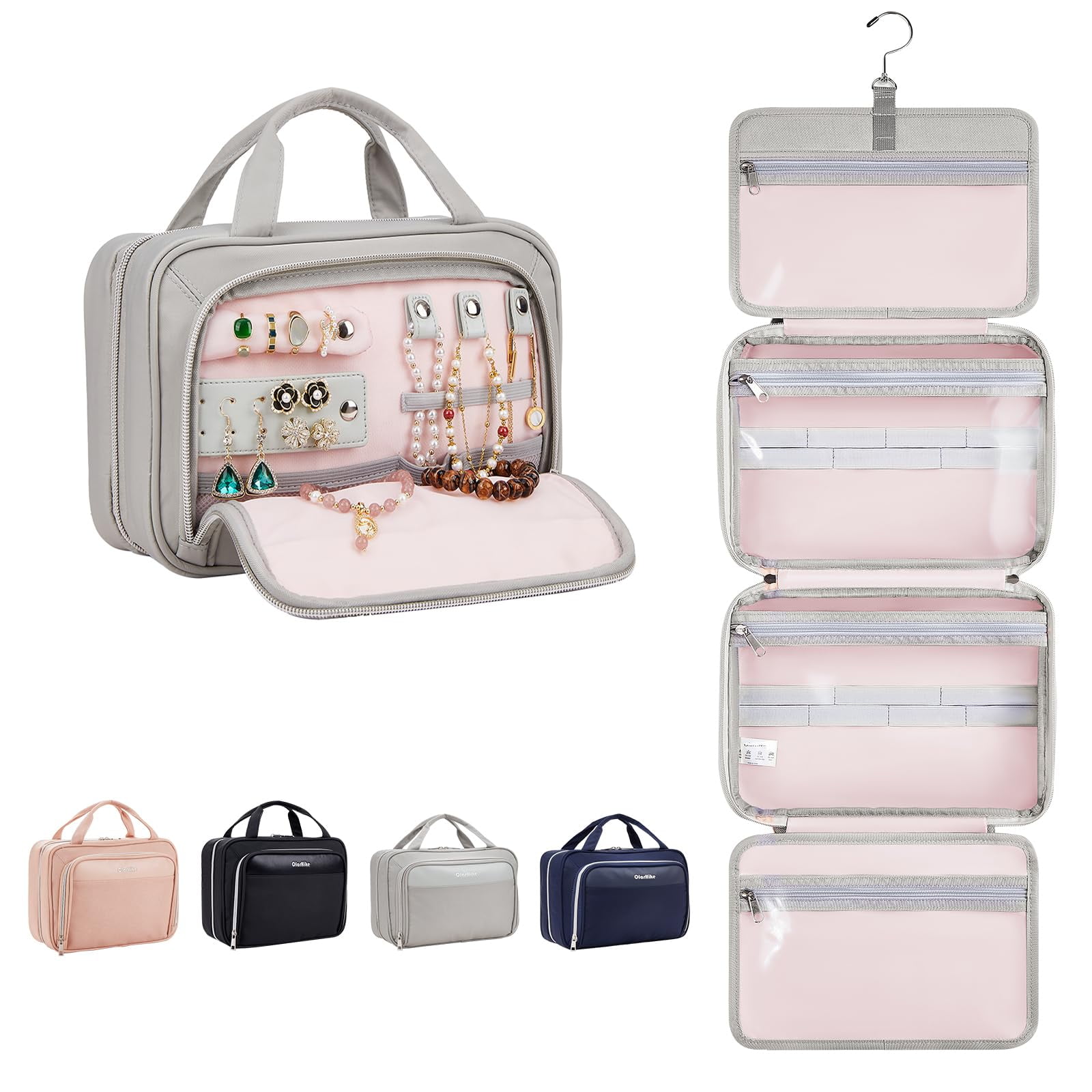 OlarHike Travel Toiletry Hanging Bag Waterproof Bags Makeup Toiletries Jewelry Travel Essentials 3 in 1 Packing Organizers Cosmetic Travel Sized