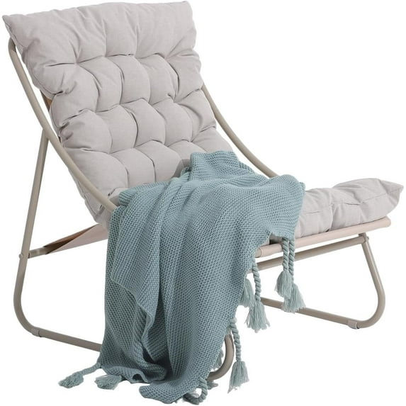 Olaterior Patio Lounge Chair, Indoor Outdoor Comfy Chair, Sling Recliner Chair with Cushion, Modern Oversized Padded Lounge Chair, Patio Furniture Chair for Balcony Porch Garden, Champagne