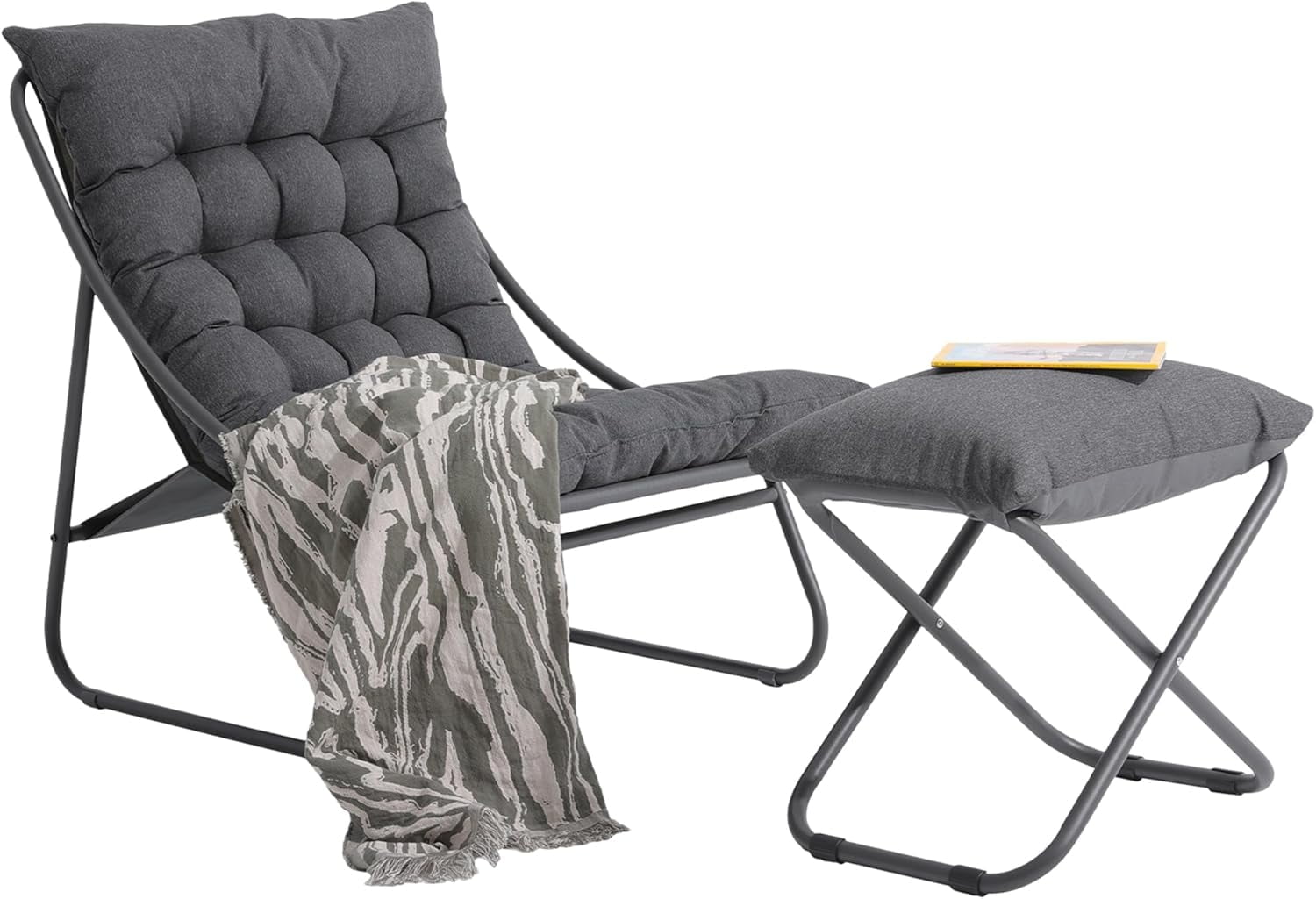 Olaterior Patio Lounge Chair with Ottoman, Indoor Outdoor Comfy Chair, Sling Recliner Chair with ...