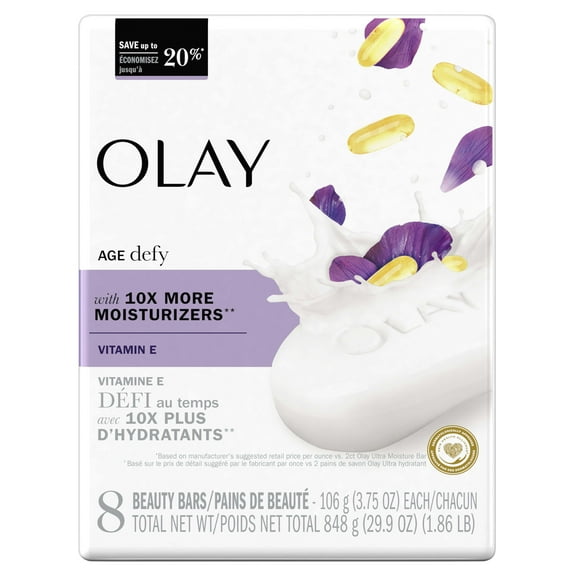 Olay Age Defying Bar Soap, Vitamin E and Vitamin B3, 3.75 oz, 8 Count