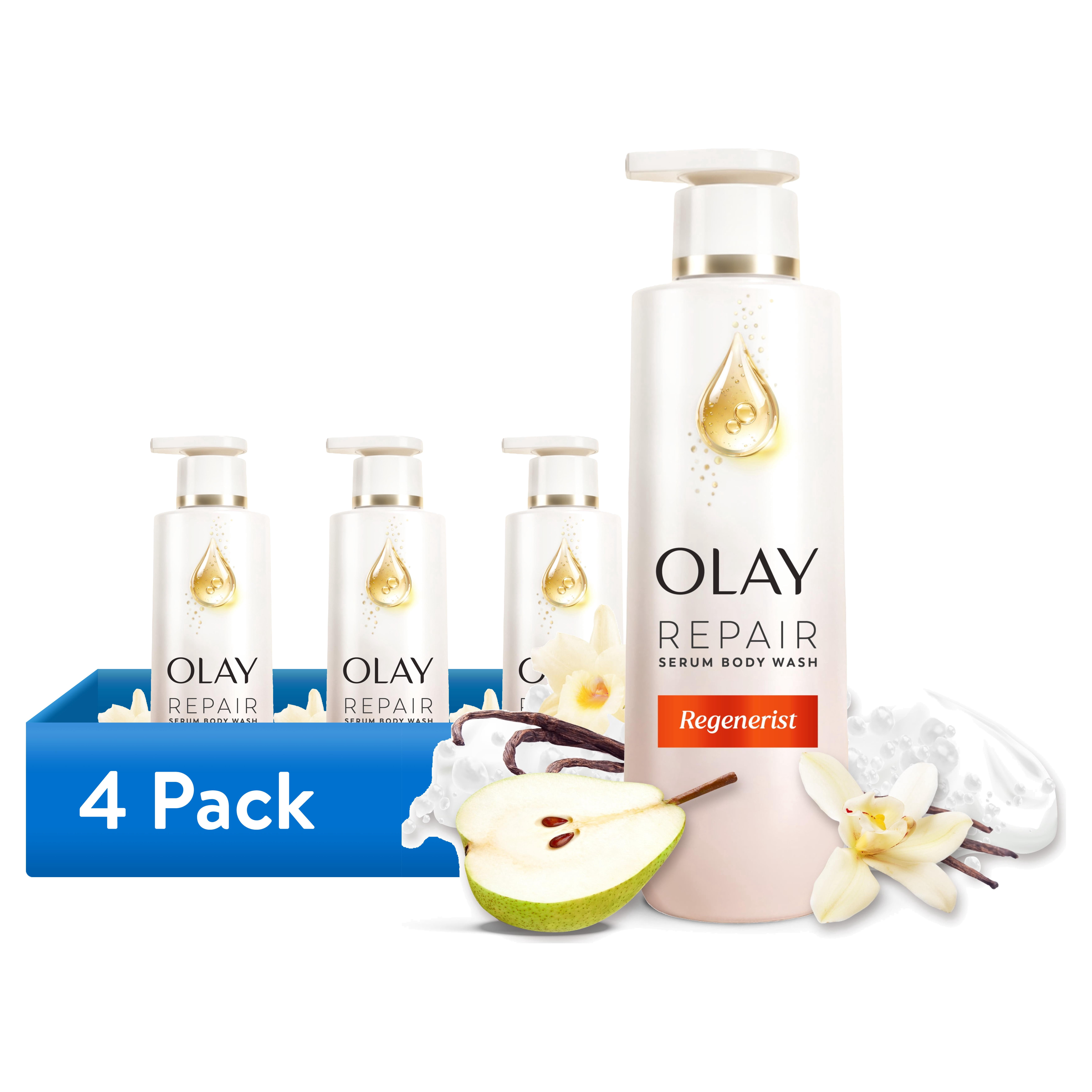(4 pack) Olay Body Wash Regenerist Repair Serum, Triple Compex with Repair Lipids, Collagen Peptide and Vitamin B3, 20 fl oz