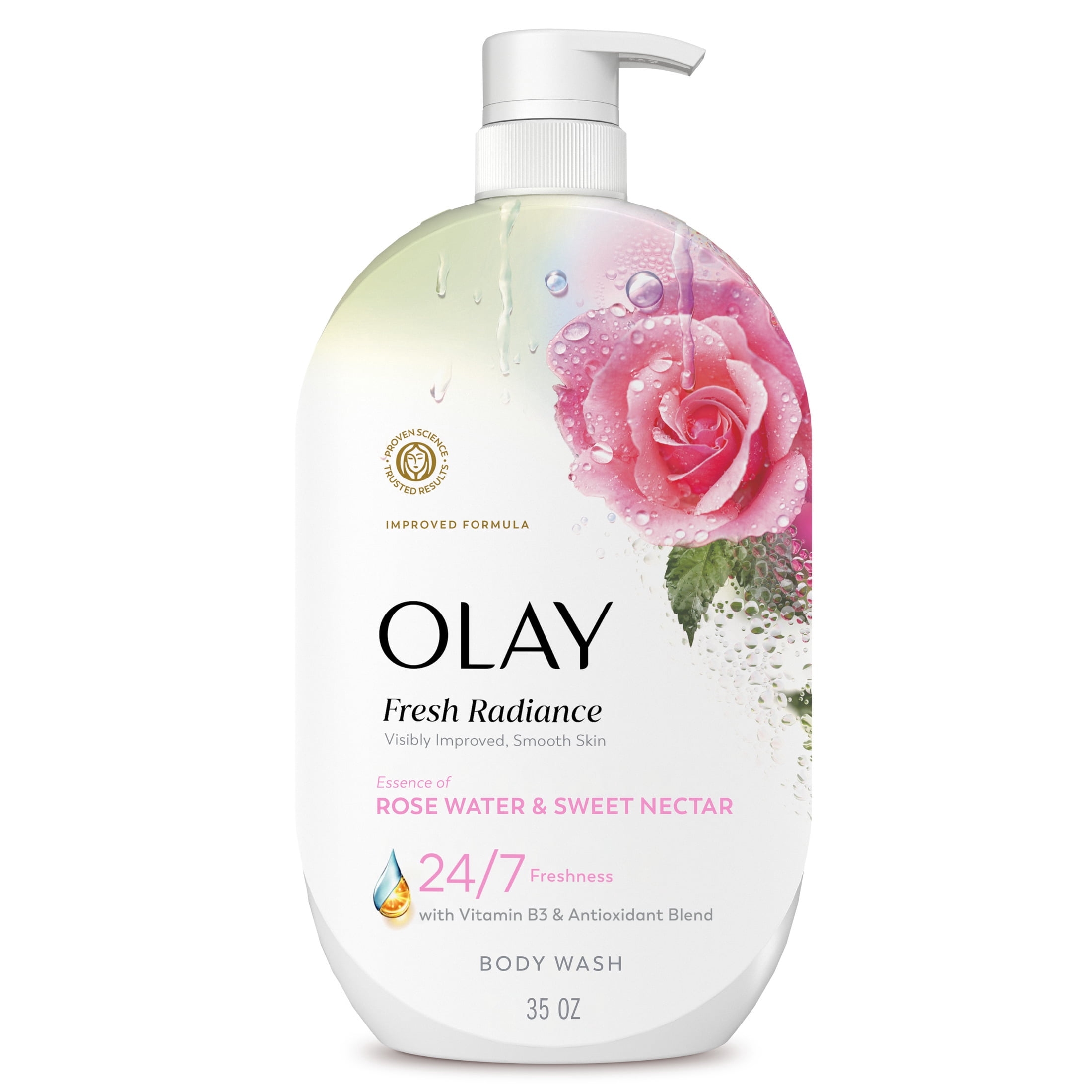 Olay Fresh Radiance Body Wash, Rose Water & Sweet Nectar, with Vitamin B3, 35oz