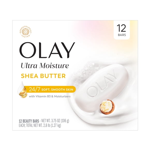 Olay Ultra Moisture Shea Butter Beauty Bar with Vitamin B3 and Moisturizers, 12ct/3.75oz