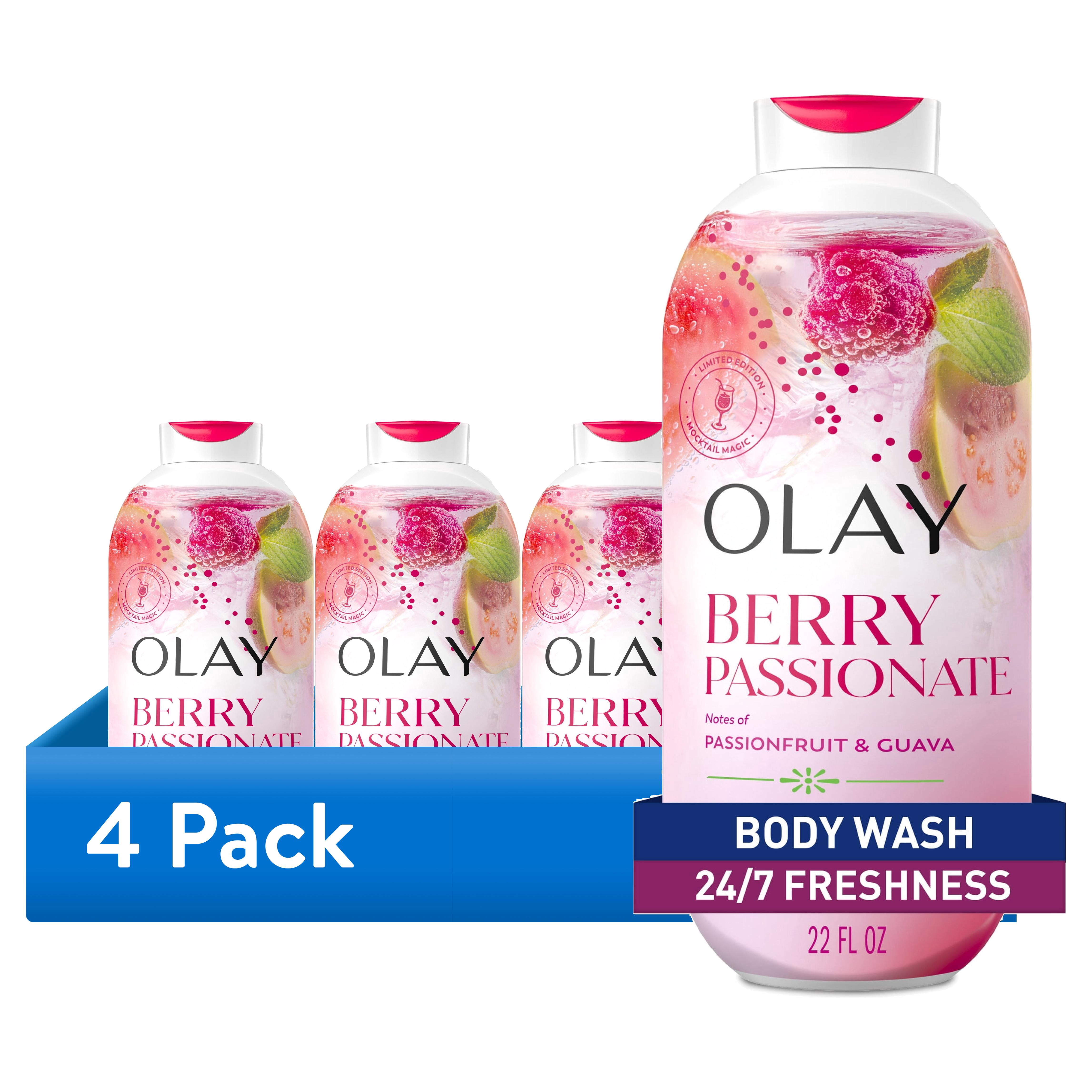 (4 pack) Olay Berry Passionate Body Wash with Notes of Passionfruit and Guava, Vitamin B3 and Antioxidant Blend, 22oz