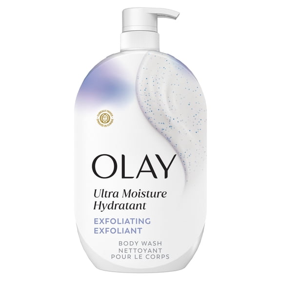 Olay Ultra Moisture Exfoliating Body Wash, Vitamin B3 and Hyaluronic Blend, 35 fl oz