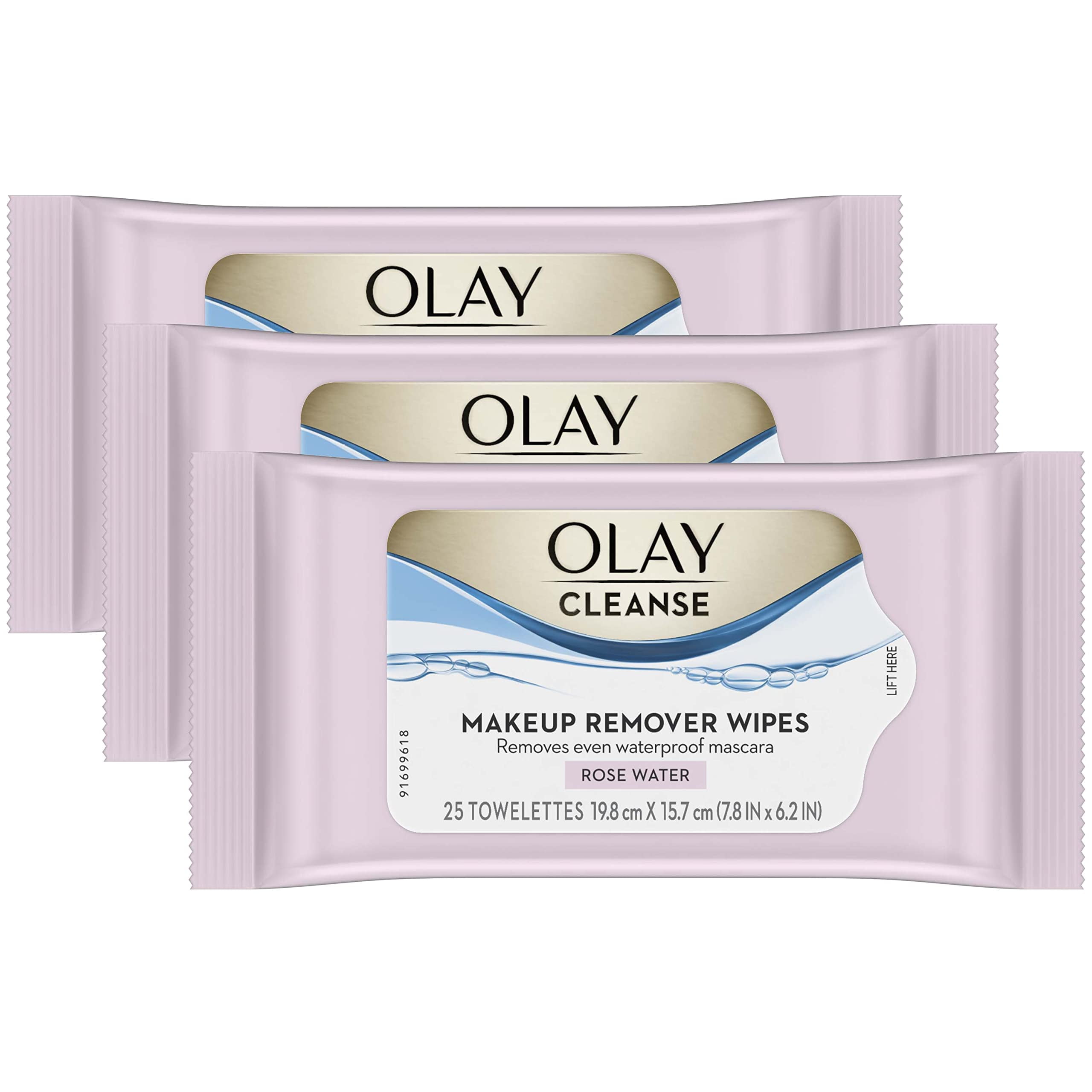 Olay Cleanse Makeup Remover Cleansing Face Wipes, Daily Facial Towelettes, Rose Water,25 Count